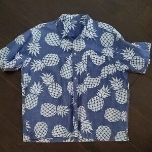Old Navy Blue and White Pineapple Print Men's Shirt